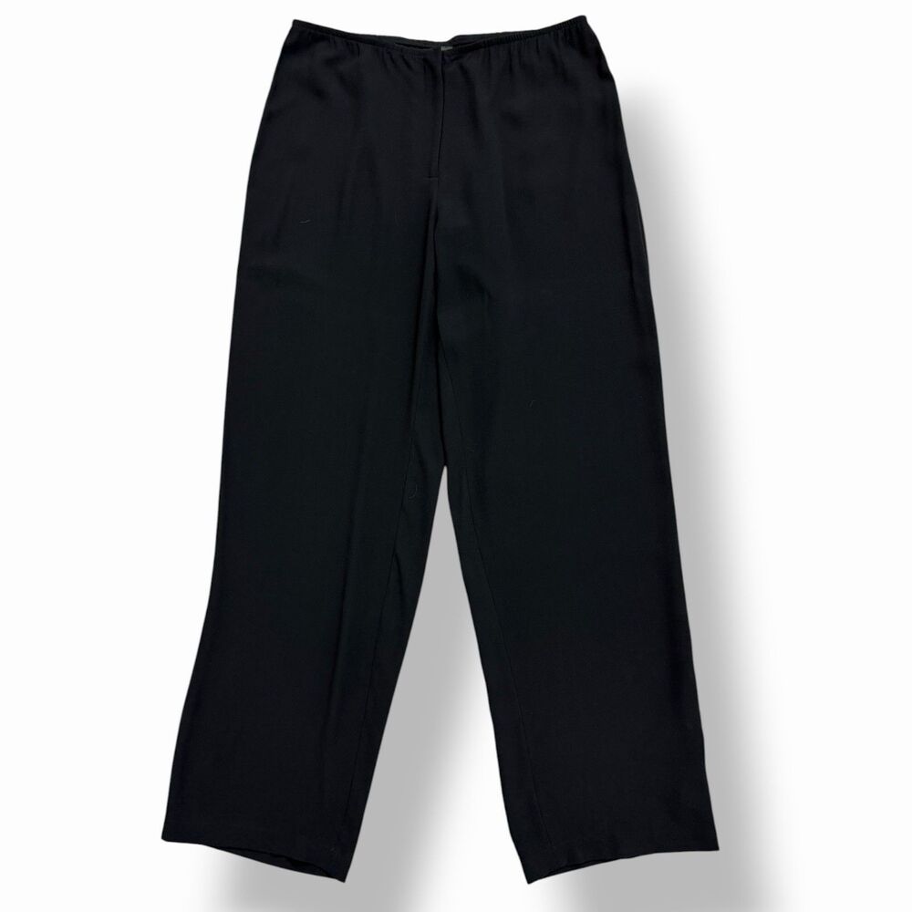 Eileen Fisher NWT Black Silk Georgette Crepe Luxe Trouser Pants Medium Capsule